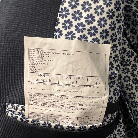 SUITSUPPLY La spalla Super 110's Wool, Navy Blue CANONICO Perennial- Men’s 46 - Picture 8 of 8